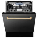 ZLINE Autograph Edition 24-Inch Tall Tub Dishwasher in Black Stainless Steel with Gold Handle (DWVZ-BS-24-G)