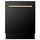 ZLINE 4-Piece Appliance Package - 48-Inch Paramount Gas Range, Wall Mount Range Hood, 36-Inch French Door Refrigerator, Dishwasher, in Black Stainless Steel with Gold Accents