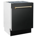 ZLINE 4-Piece Appliance Package - 48-Inch Paramount Gas Range, Wall Mount Range Hood, 36-Inch French Door Refrigerator, Dishwasher, in Black Stainless Steel with Gold Accents