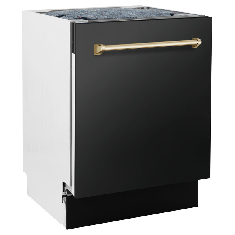 ZLINE Autograph Edition 24-Inch Tall Tub Dishwasher in Black Stainless Steel with Gold Handle (DWVZ-BS-24-G)