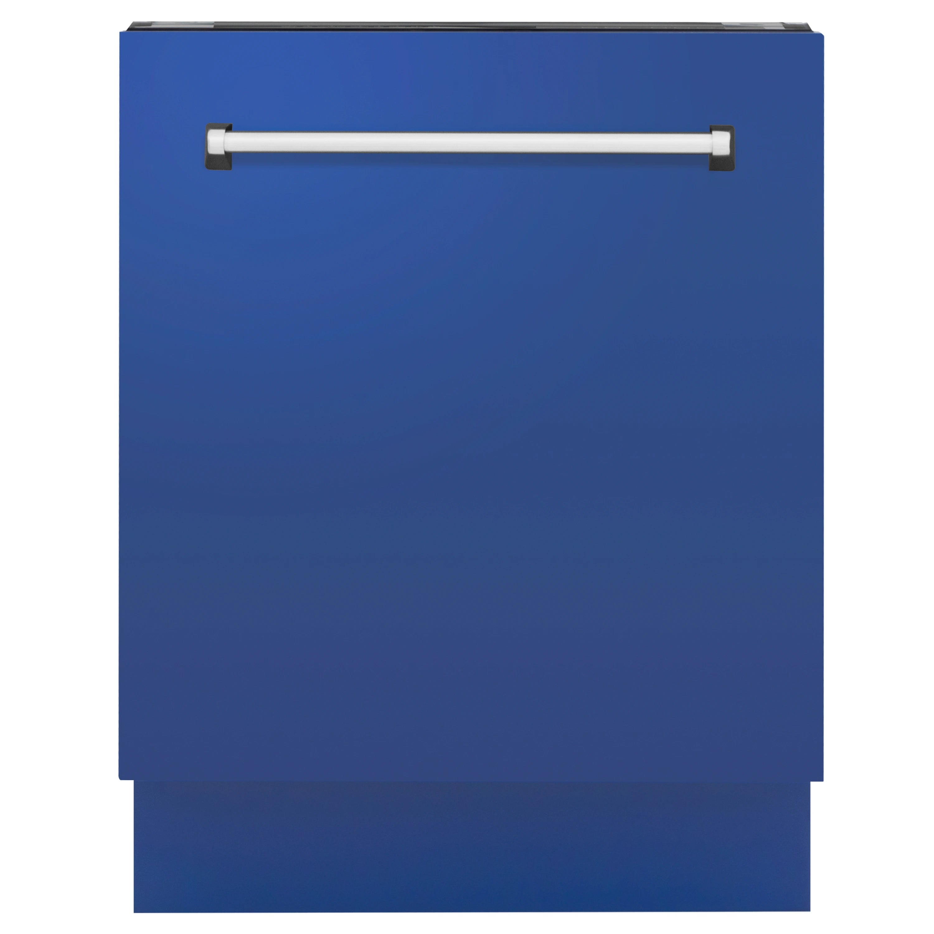 Blue matte dishwasher door with side rails and handle
