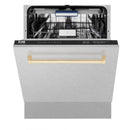 ZLINE Autograph Edition 24-Inch 3rd Rack Top Control Tall Tub Dishwasher in Satin Stainless Steel with Gold Handle, 51dBa (DWVZ-SN-24-G)
