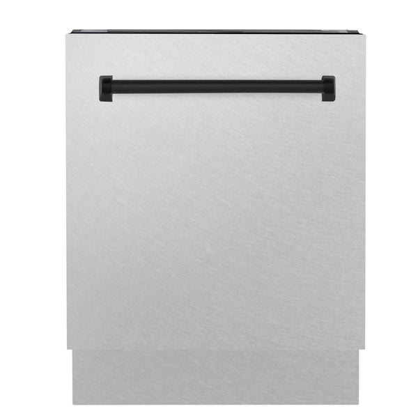 ZLINE Autograph Edition 24-Inch 3rd Rack Top Control Tall Tub Dishwasher in DuraSnow Stainless Steel with Matte Black Handle, 51dBa (DWVZ-SN-24-MB)