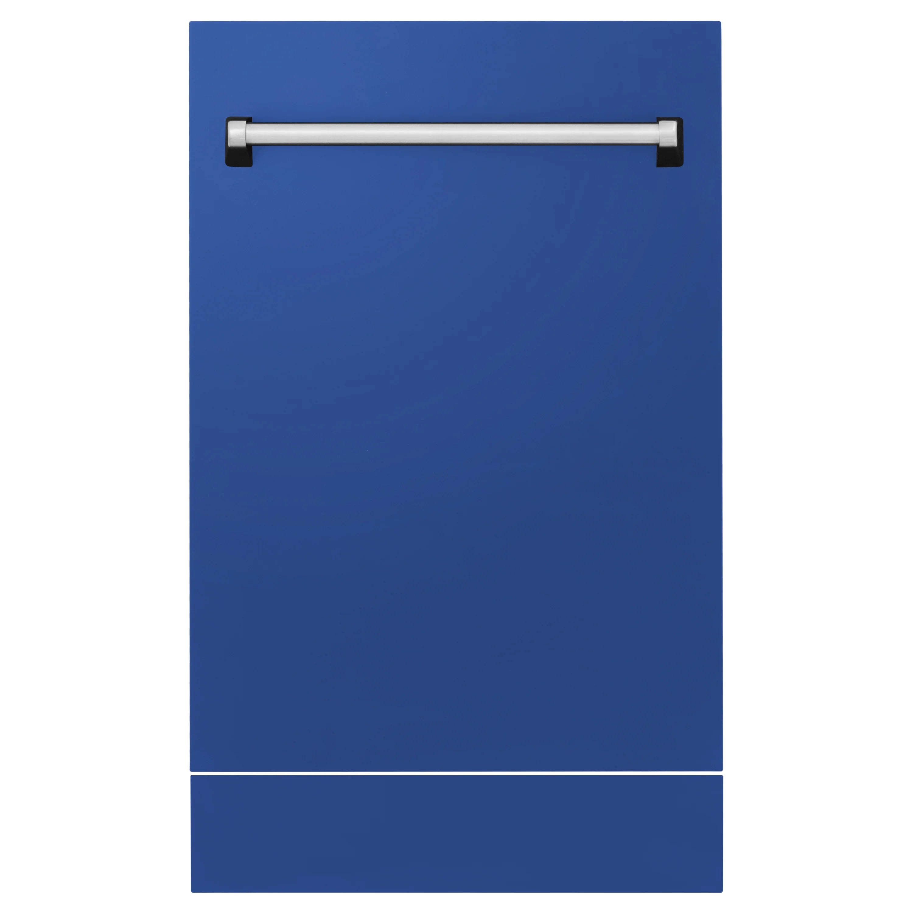 Dishwasher blue matte door panel with horizontal handle bar