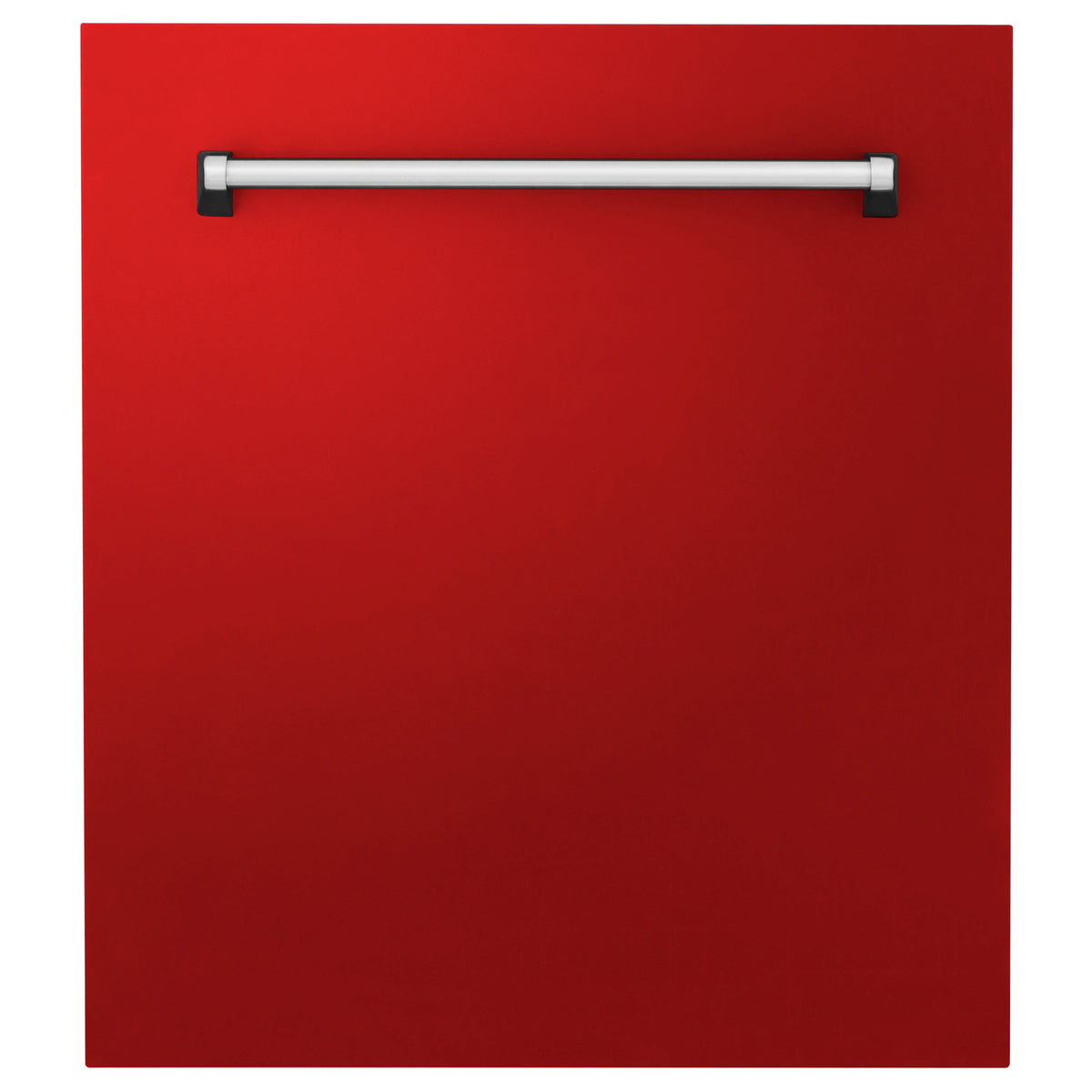 Red matte dishwasher door with centered chrome handle