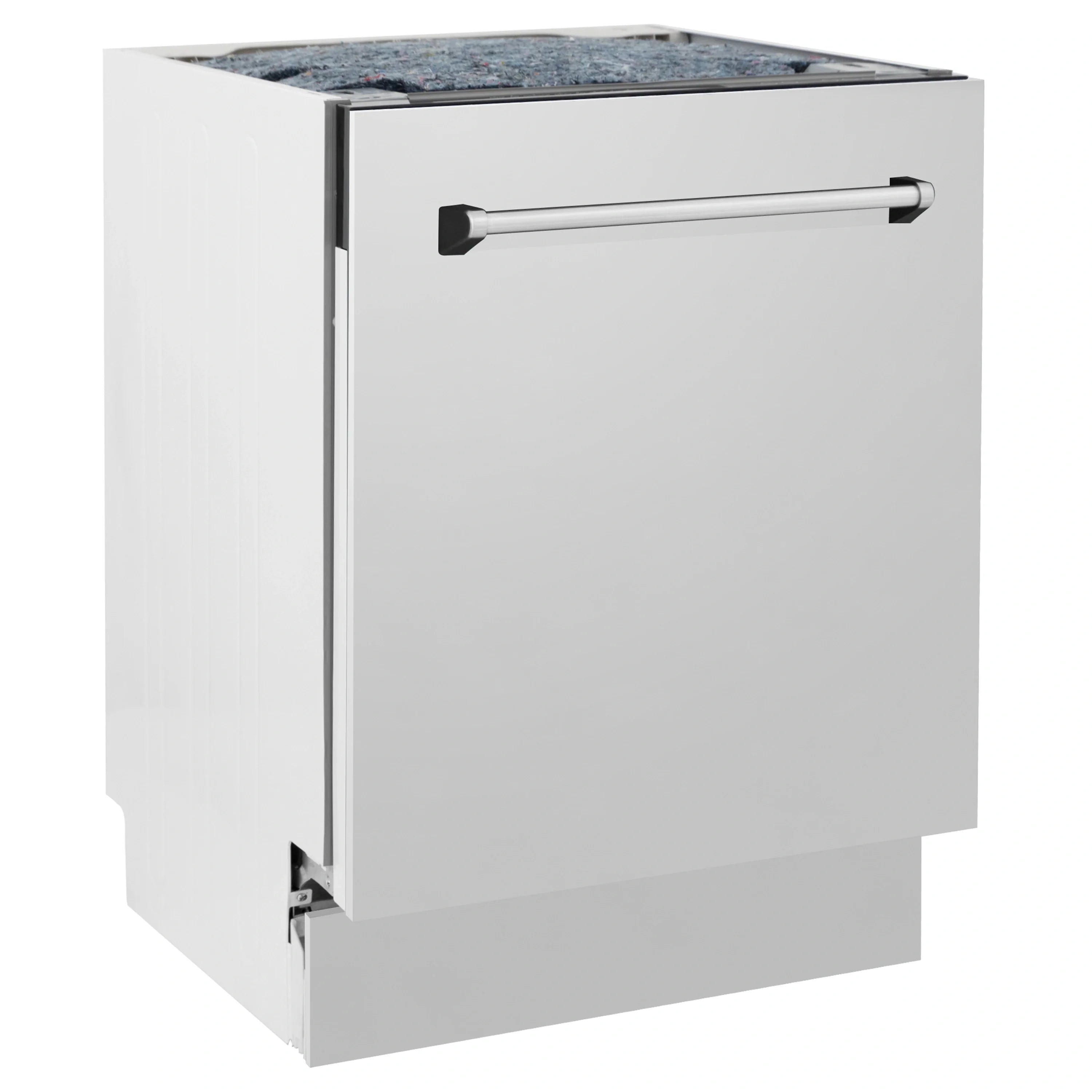 Stainless steel dishwasher with top control panel and front handle