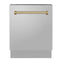 ZLINE Autograph Edition 24-Inch 3rd Rack Top Control Tall Tub Dishwasher in Stainless Steel with Champagne Bronze Handle, 51dBa (DWVZ-304-24-CB)