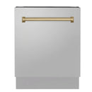 ZLINE 5-Piece Appliance Package - 48-Inch Paramount Autograph Gas Range, Wall Mount Range Hood, 36-Inch French Door Refrigerator, Dishwasher, and 30-Inch Microwave Drawer in Stainless Steel with Champagne Bronze Accents