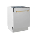 ZLINE Autograph Edition 24-Inch 3rd Rack Top Control Tall Tub Dishwasher in Stainless Steel with Champagne Bronze Handle, 51dBa (DWVZ-304-24-CB)