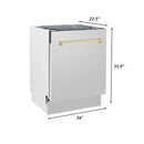 ZLINE 5-Piece Appliance Package - 36-Inch Paramount Autograph Gas Range, Wall Mount Range Hood, 36-Inch French Door Refrigerator with Water Dispenser, Dishwasher, and 30-Inch Microwave Drawer in Stainless Steel with Gold Accents