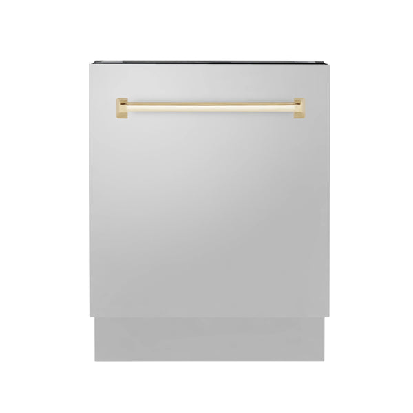 ZLINE Autograph Edition 24-Inch 3rd Rack Top Control Tall Tub Dishwasher in Stainless Steel with Gold Handle, 51dBa (DWVZ-304-24-G)
