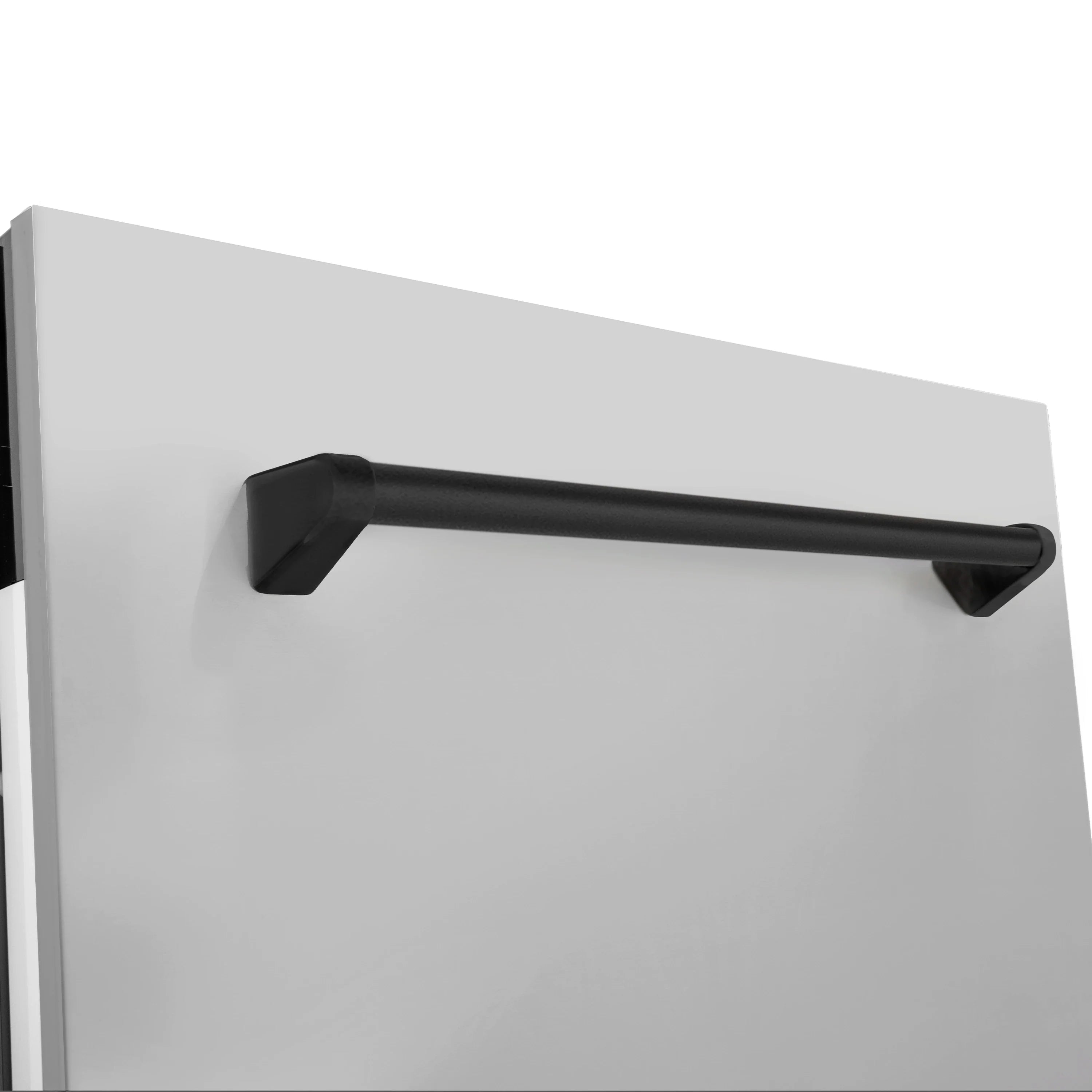 Dishwasher door bar handle in matte black on light gray panel
