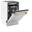 ZLINE Autograph Edition 18-Inch Compact 3rd Rack Top Control Dishwasher in Stainless Steel with Champagne Bronze Handle, 51dBa (DWVZ-304-18-CB)