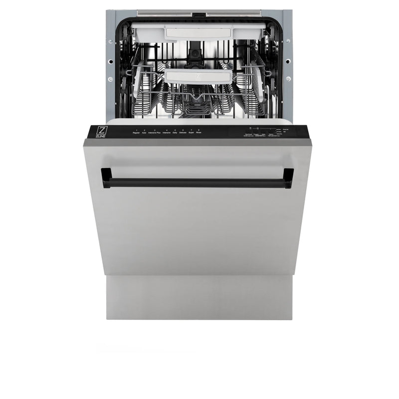 ZLINE Autograph Edition 18-Inch Compact 3rd Rack Top Control Dishwasher in Stainless Steel with Matte Black Handle, 51dBa (DWVZ-304-18-MB)