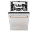 ZLINE Autograph Edition 18-Inch Compact 3rd Rack Top Control Dishwasher in Satin Stainless Steel with Champagne Bronze Handle, 51dBa (DWVZ-SN-18-CB)