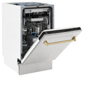 ZLINE Autograph Edition 18-Inch Compact 3rd Rack Top Control Dishwasher in Satin Stainless Steel with Champagne Bronze Handle, 51dBa (DWVZ-SN-18-CB)