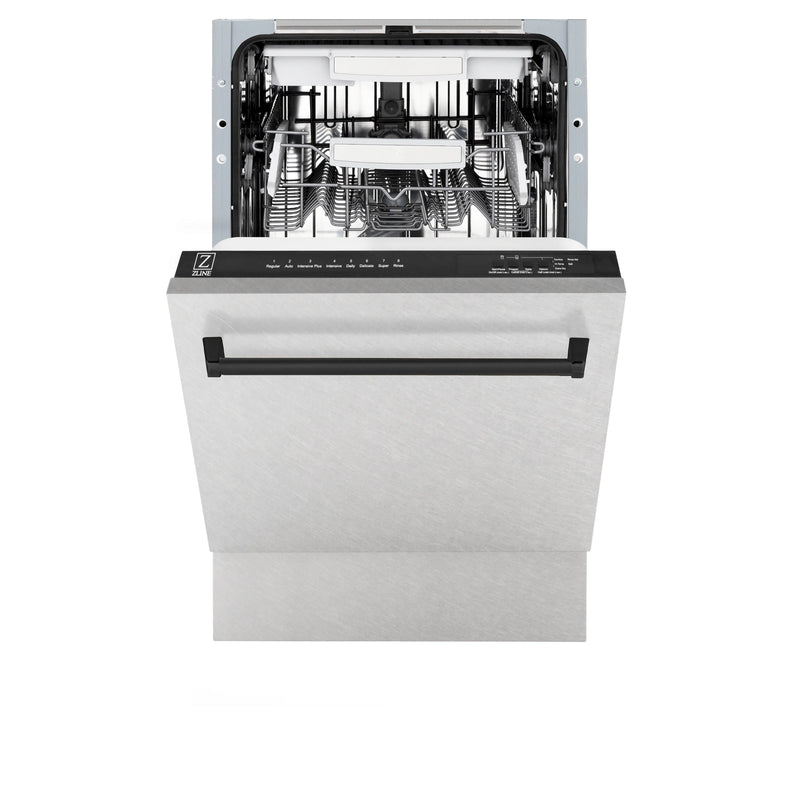 ZLINE Autograph Edition 18-Inch Compact 3rd Rack Top Control Dishwasher in DuraSnow Stainless Steel with Matte Black Handle, 51dBa (DWVZ-SN-18-MB)