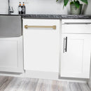 ZLINE Autograph Edition 18-Inch Compact 3rd Rack Top Control Dishwasher in White Matte with Champagne Bronze Handle, 51dBa (DWVZ-WM-18-CB)