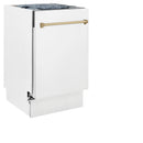 ZLINE Autograph Edition 18-Inch Compact 3rd Rack Top Control Dishwasher in White Matte with Champagne Bronze Handle, 51dBa (DWVZ-WM-18-CB)