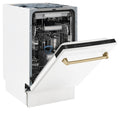 ZLINE Autograph Edition 18-Inch Compact 3rd Rack Top Control Dishwasher in White Matte with Champagne Bronze Handle, 51dBa (DWVZ-WM-18-CB)