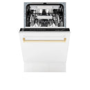 ZLINE Autograph Edition 18-Inch Compact 3rd Rack Top Control Dishwasher in White Matte with Gold Handle, 51dBa (DWVZ-WM-18-G)