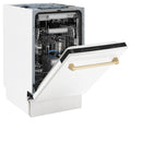 ZLINE Autograph Edition 18-Inch Compact 3rd Rack Top Control Dishwasher in White Matte with Gold Handle, 51dBa (DWVZ-WM-18-G)