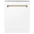 ZLINE Autograph Edition 24-Inch 3rd Rack Top Control Tall Tub Dishwasher in White Matte with Champagne Bronze Handle, 51dBa (DWVZ-WM-24-CB)