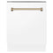 ZLINE Autograph Edition 24-Inch 3rd Rack Top Control Tall Tub Dishwasher in White Matte with Champagne Bronze Handle, 51dBa (DWVZ-WM-24-CB)