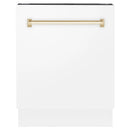 ZLINE Autograph Edition 24-Inch 3rd Rack Top Control Tall Tub Dishwasher in White Matte with Gold Handle, 51dBa (DWVZ-WM-24-G)