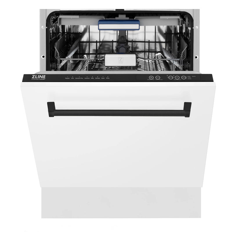 ZLINE Autograph Edition 24-Inch 3rd Rack Top Control Tall Tub Dishwasher in White Matte with Matte Black Handle, 51dBa (DWVZ-WM-24-MB)