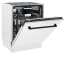 ZLINE Autograph Edition 24-Inch 3rd Rack Top Control Tall Tub Dishwasher in White Matte with Matte Black Handle, 51dBa (DWVZ-WM-24-MB)