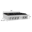 ZLINE 36-Inch Porcelain Gas Stovetop in Satin Stainless Steel with 6 Gas Brass Burners (RTS-BR-36)