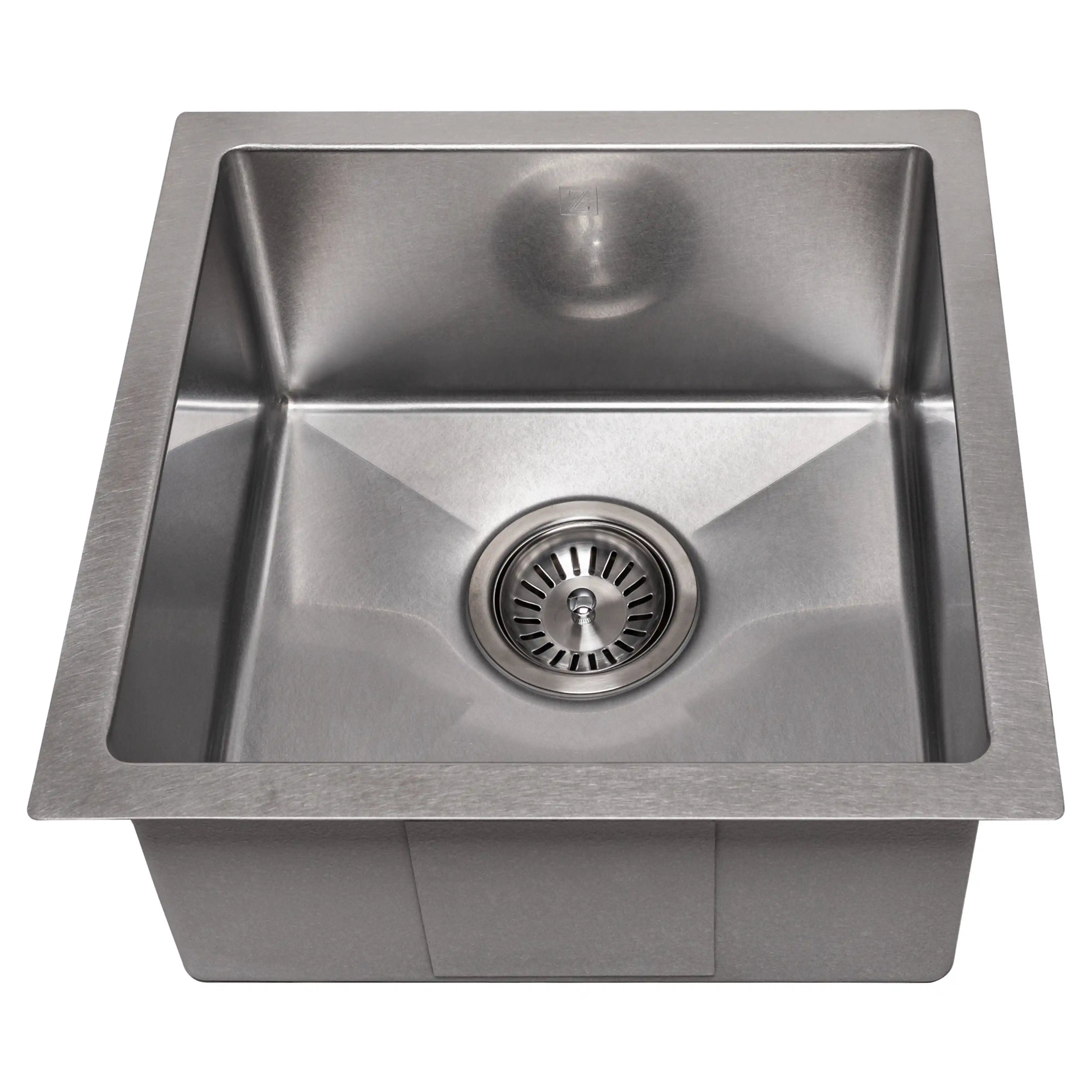 Stainless steel single-bowl sink with center drain strainer