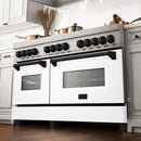 ZLINE Legacy Series Autograph Edition 60-inch Dual Fuel Range with Gas Stove and 7.4 Cu. Ft. Electric Oven in Fingerprint Resistant Satin Stainless Steel with White Matte Door and Matte Black Accents (RASZ-WM-60-MB)
