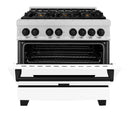 ZLINE Legacy Series Autograph Edition 36-inch Dual Fuel Range with Gas Stove and 4.6 Cu. Ft. Electric Oven in Fingerprint Resistant Satin Stainless Steel with White Matte Door and Matte Black Accents (RASZ-WM-36-MB)