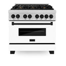 ZLINE Legacy Series Autograph Edition 36-inch Dual Fuel Range with Gas Stove and 4.6 Cu. Ft. Electric Oven in Fingerprint Resistant Satin Stainless Steel with White Matte Door and Matte Black Accents (RASZ-WM-36-MB)
