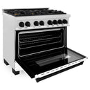 ZLINE Legacy Series Autograph Edition 36-inch Dual Fuel Range with Gas Stove and 4.6 Cu. Ft. Electric Oven in Fingerprint Resistant Satin Stainless Steel with White Matte Door and Matte Black Accents (RASZ-WM-36-MB)