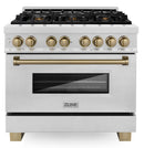 ZLINE Legacy Series Autograph Edition 36-inch Dual Fuel Range with Gas Stove and 4.6 Cu. Ft. Electric Oven in Fingerprint Resistant Satin Stainless Steel with Champagne Bronze Accents (RASZ-SN-36-CB)