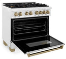 ZLINE Legacy Series Autograph Edition 36-inch Dual Fuel Range with Gas Stove and 4.6 Cu. Ft. Electric Oven in Fingerprint Resistant Satin Stainless Steel with Champagne Bronze Accents (RASZ-SN-36-CB)