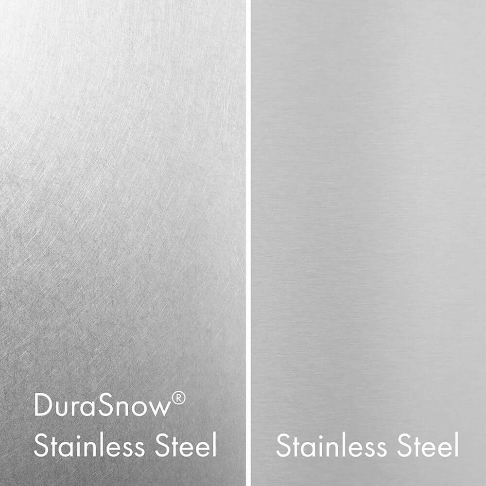 DuraSnow stainless steel refrigerator panel finish with subtle grain texture