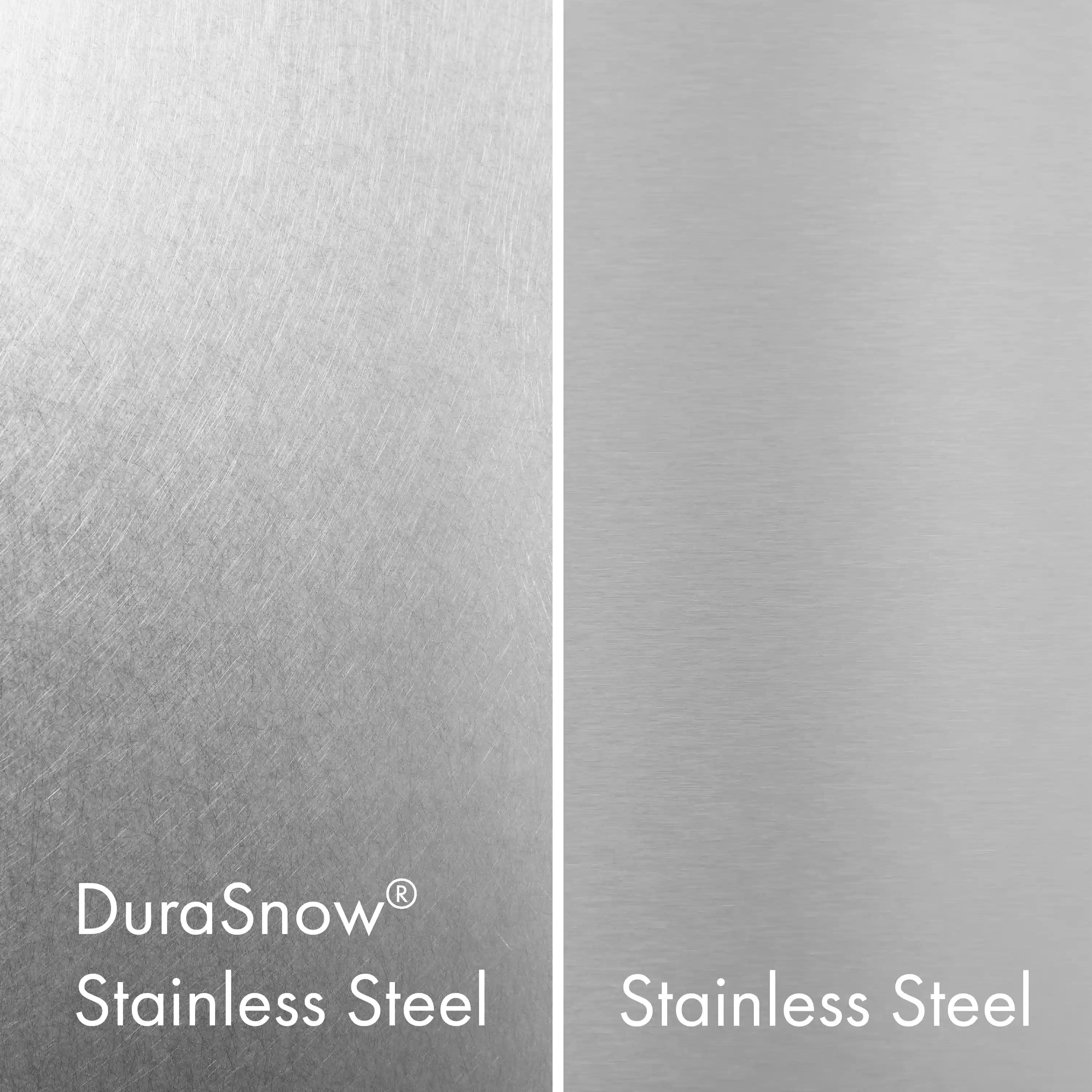 Fingerprint-resistant stainless steel refrigerator door with DuraSnow finish
