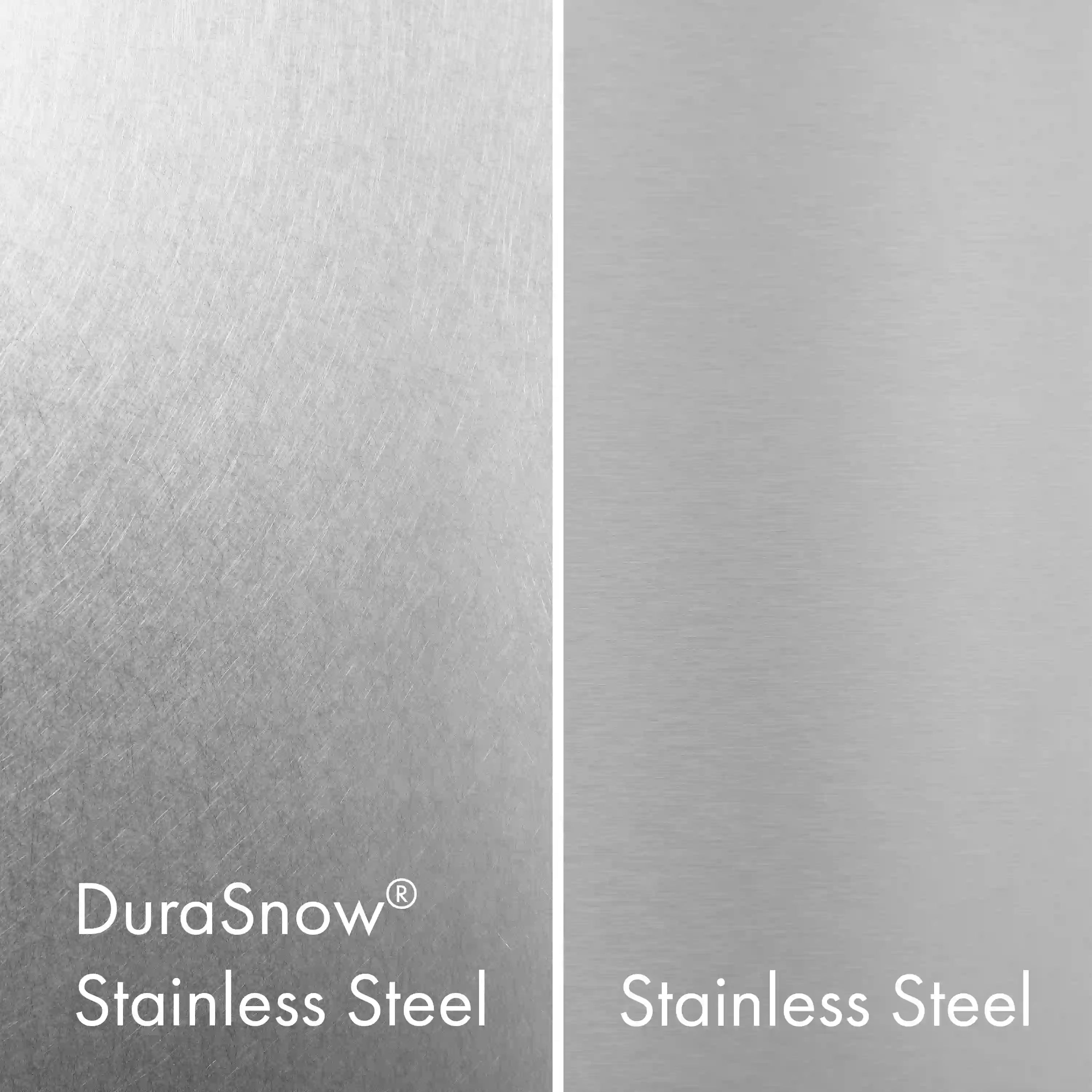 Fingerprint-resistant stainless steel refrigerator door panel with DuraSnow coating