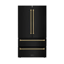 ZLINE Autograph 36-Inch Counter-Depth Refrigerator in Black Stainless Steel and Gold Helix Handles (RFMZ-36-BS-KG)