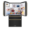 ZLINE Autograph 36-Inch Counter-Depth Fridge w/ Water Dispenser in Black Stainless Steel & Bronze Helix Handles (RFMZ-W36-BS-KCB)