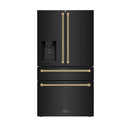 ZLINE Autograph 36-Inch Counter-Depth Fridge w/ Water Dispenser in Black Stainless Steel & Gold Helix Handles (RFMZ-W-36-BS-KG)