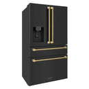 ZLINE Autograph 36-Inch Counter-Depth Fridge w/ Water Dispenser in Black Stainless Steel & Gold Helix Handles (RFMZ-W-36-BS-KG)