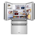 ZLINE 3-Piece Appliance Package - 30-Inch Legacy Autograph Dual Fuel Range, 36-Inch French Door Refrigerator with Water Dispenser, Dishwasher, in Stainless Steel with Matte Black Accents