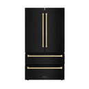 ZLINE 4-Piece Appliance Package - 48-Inch Dual Fuel Range, Hood, Refrigerator, and Dishwasher in Black Stainless Steel with Champagne Bronze Accents