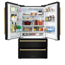 ZLINE Autograph Edition 36-Inch 22.5 cu. ft Freestanding French Door Refrigerator with Ice Maker in Black Stainless Steel with Gold Trim (RFMZ-36-BS-G)