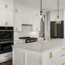 ZLINE 4-Piece Appliance Package - 48-Inch Paramount Gas Range, Wall Mount Range Hood, 36-Inch French Door Refrigerator, Dishwasher, in Black Stainless Steel with Gold Accents